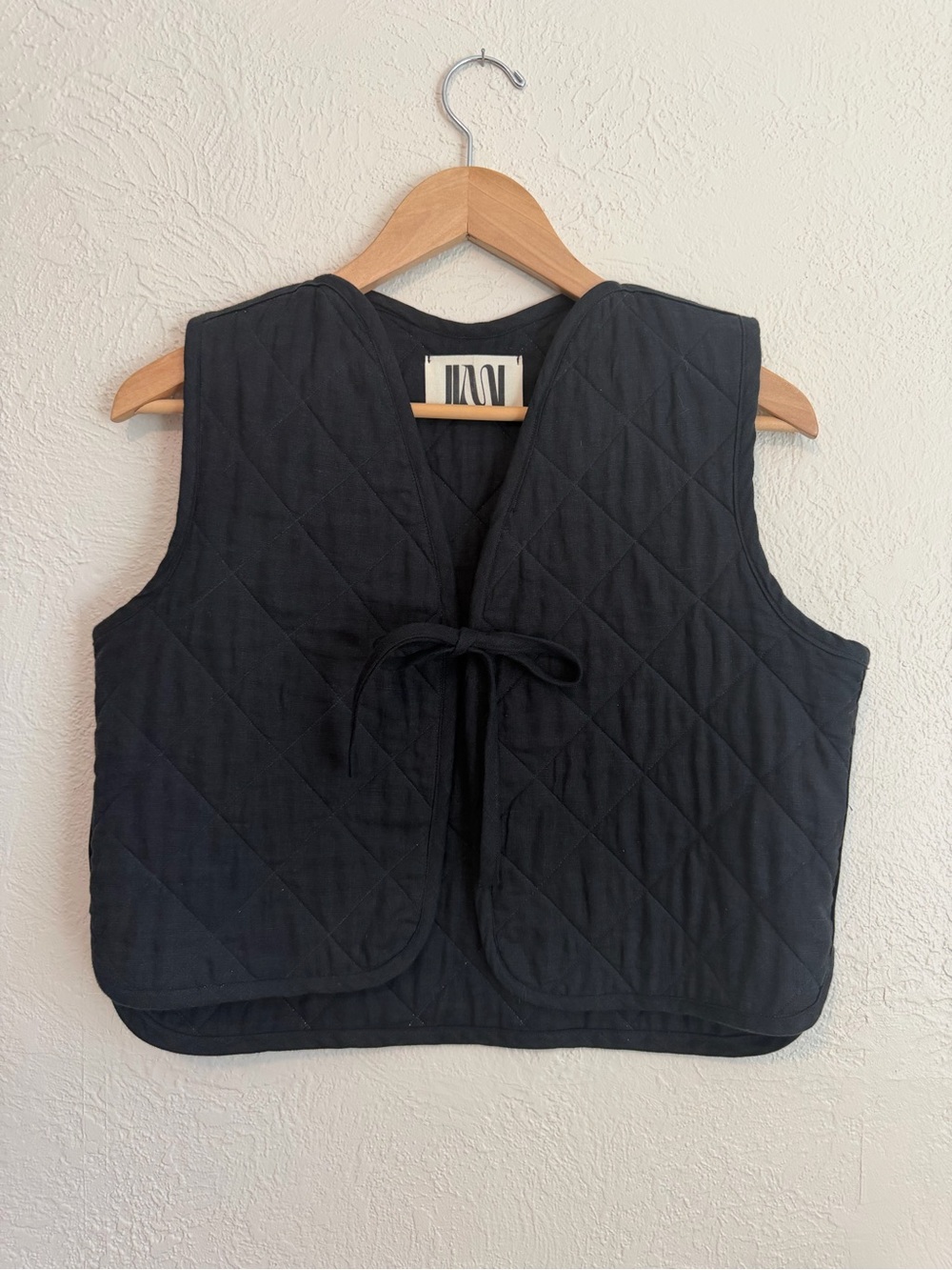 Quilted Black Tie-Front Vest - Picture 1 of 7